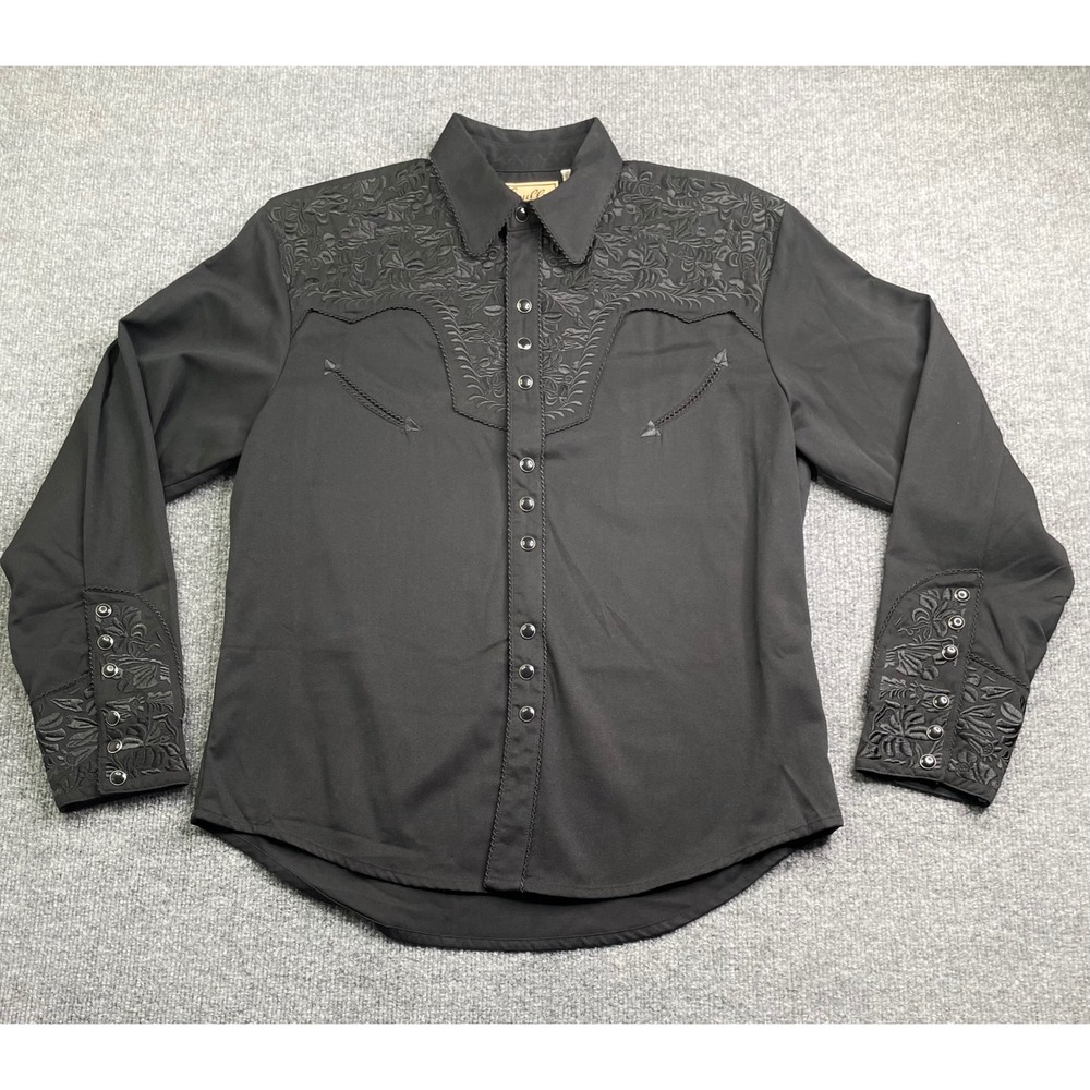 Scully Western Shirt Men's Small Black Floral Tooled Embroidery Snap Front